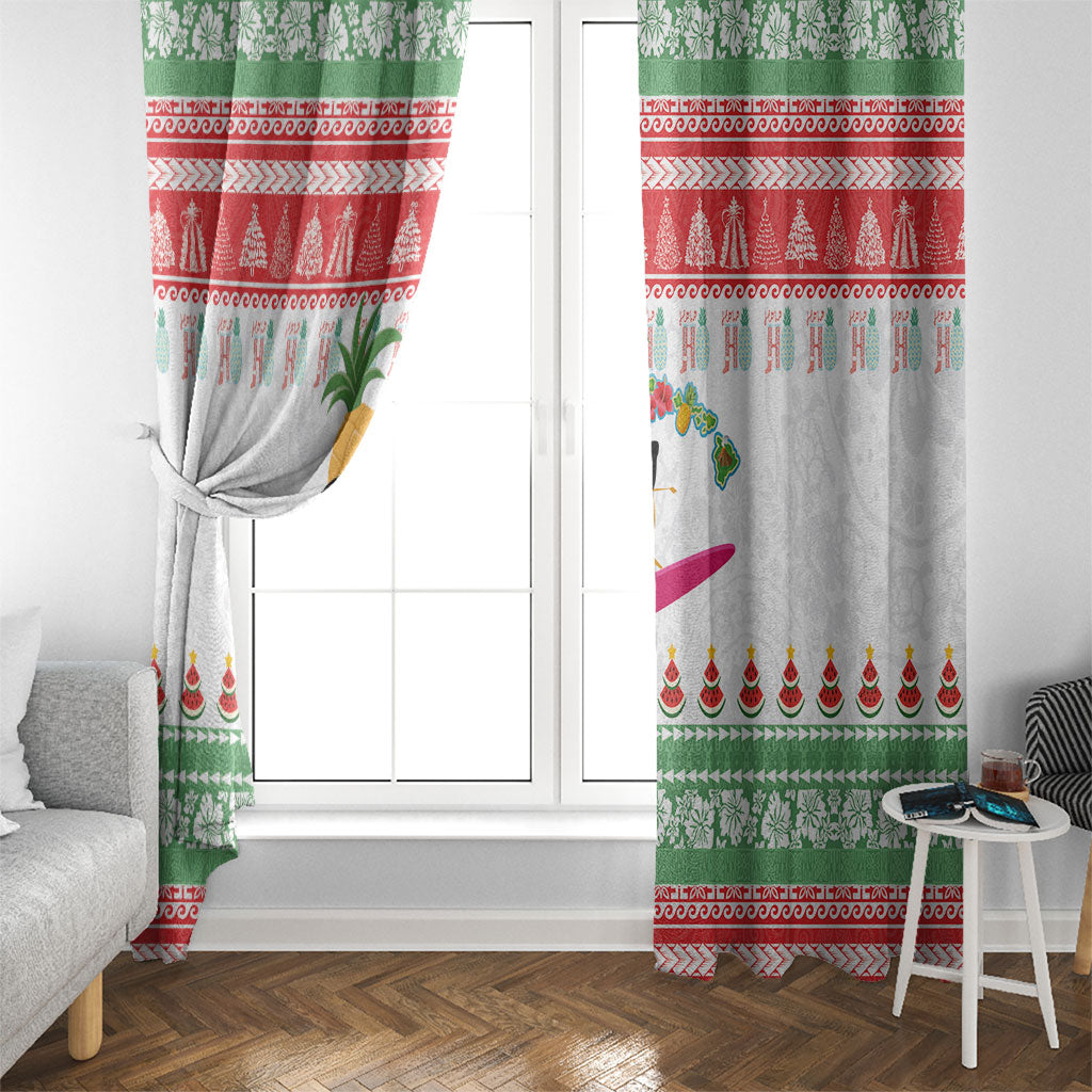 Hawaiian Mele Kalikimaka Window Curtain Funny Pineapple Surfing with Map Christmas Stripe Elements LT03 - Polynesian Pride