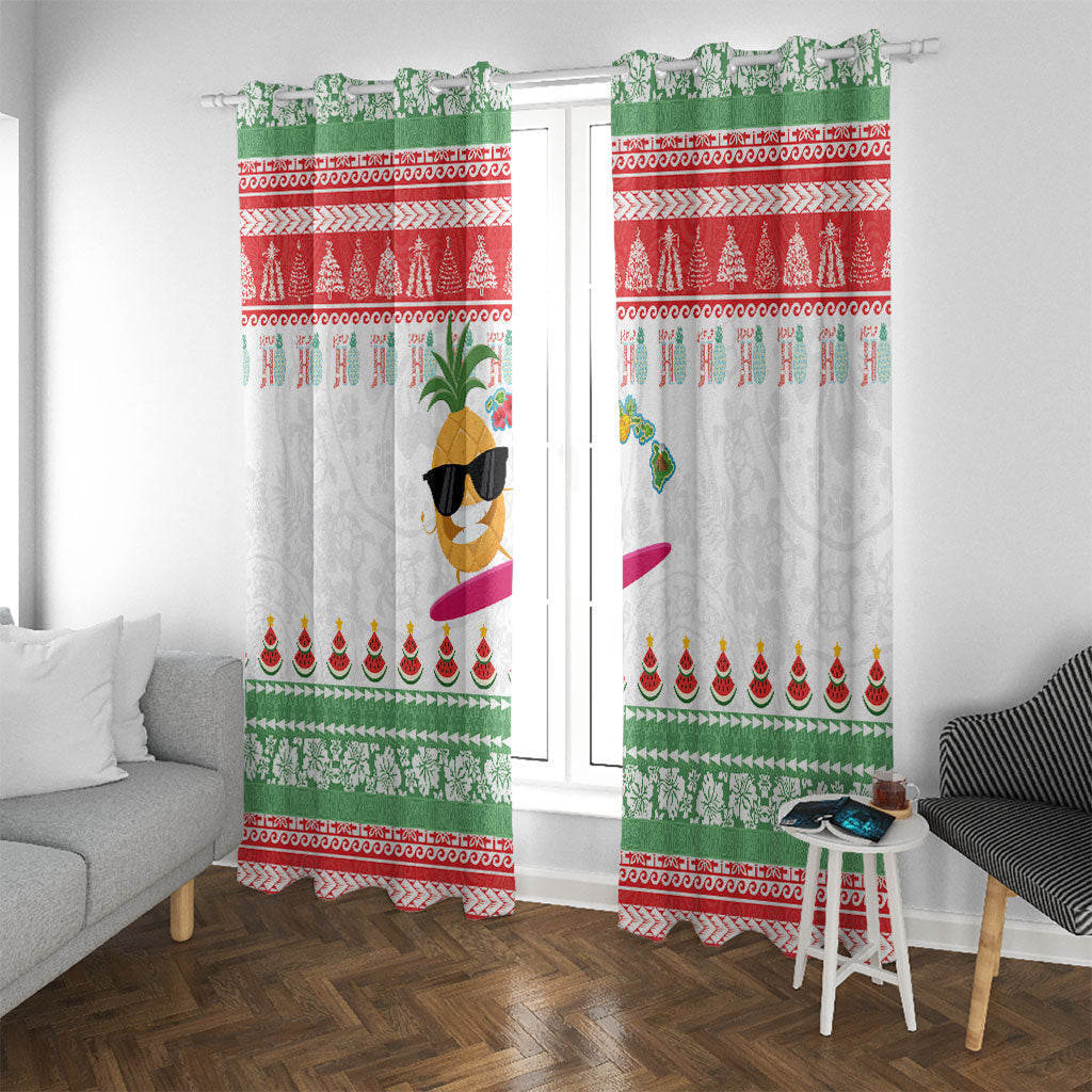 Hawaiian Mele Kalikimaka Window Curtain Funny Pineapple Surfing with Map Christmas Stripe Elements LT03 With Grommets Multicolor - Polynesian Pride