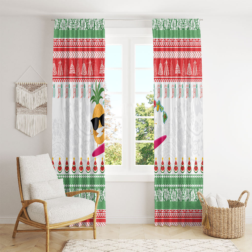 Hawaiian Mele Kalikimaka Window Curtain Funny Pineapple Surfing with Map Christmas Stripe Elements LT03 - Polynesian Pride