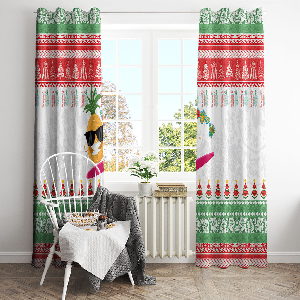 Hawaiian Mele Kalikimaka Window Curtain Funny Pineapple Surfing with Map Christmas Stripe Elements LT03 - Polynesian Pride