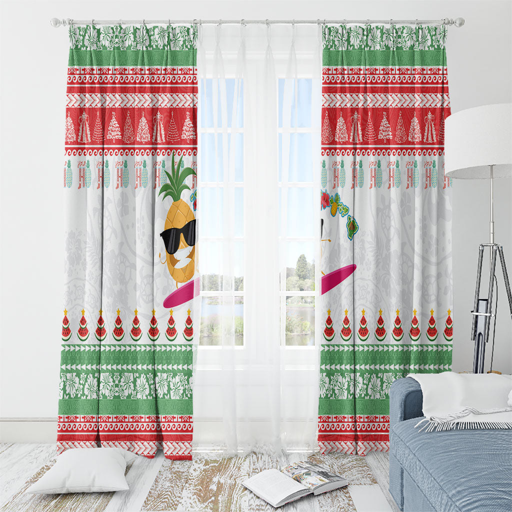 Hawaiian Mele Kalikimaka Window Curtain Funny Pineapple Surfing with Map Christmas Stripe Elements LT03 - Polynesian Pride