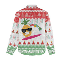 Hawaiian Mele Kalikimaka Women Casual Shirt Funny Pineapple Surfing with Map Christmas Stripe Elements LT03 - Polynesian Pride