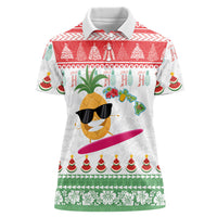 Hawaiian Mele Kalikimaka Women Polo Shirt Funny Pineapple Surfing with Map Christmas Stripe Elements LT03 Female Multicolor - Polynesian Pride