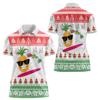 Hawaiian Mele Kalikimaka Women Polo Shirt Funny Pineapple Surfing with Map Christmas Stripe Elements LT03 - Polynesian Pride