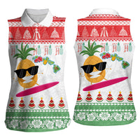 Hawaiian Mele Kalikimaka Women Sleeveless Polo Shirt Funny Pineapple Surfing with Map Christmas Stripe Elements LT03 - Polynesian Pride