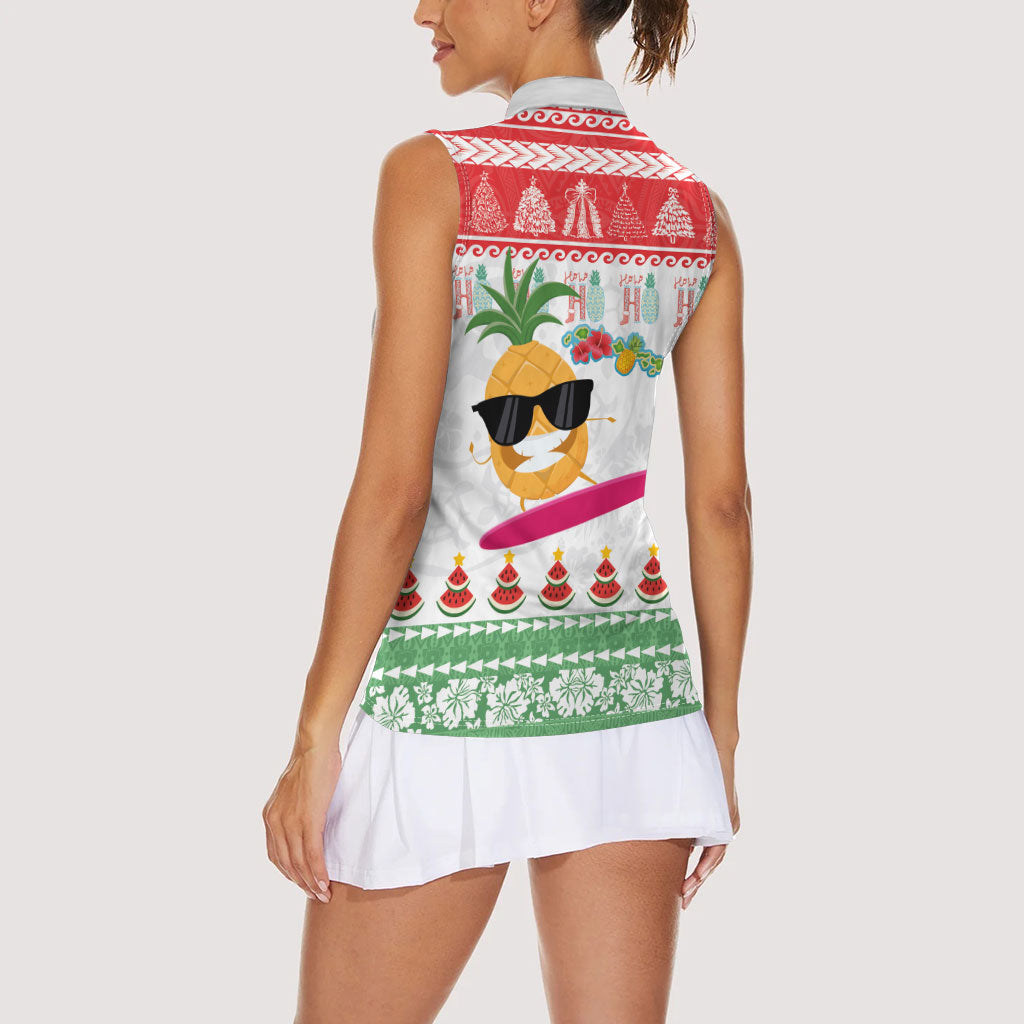 Hawaiian Mele Kalikimaka Women Sleeveless Polo Shirt Funny Pineapple Surfing with Map Christmas Stripe Elements LT03 - Polynesian Pride