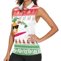 Hawaiian Mele Kalikimaka Women Sleeveless Polo Shirt Funny Pineapple Surfing with Map Christmas Stripe Elements LT03 - Polynesian Pride