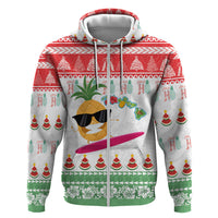Hawaiian Mele Kalikimaka Zip Hoodie Funny Pineapple Surfing with Map Christmas Stripe Elements LT03 Zip Hoodie Multicolor - Polynesian Pride
