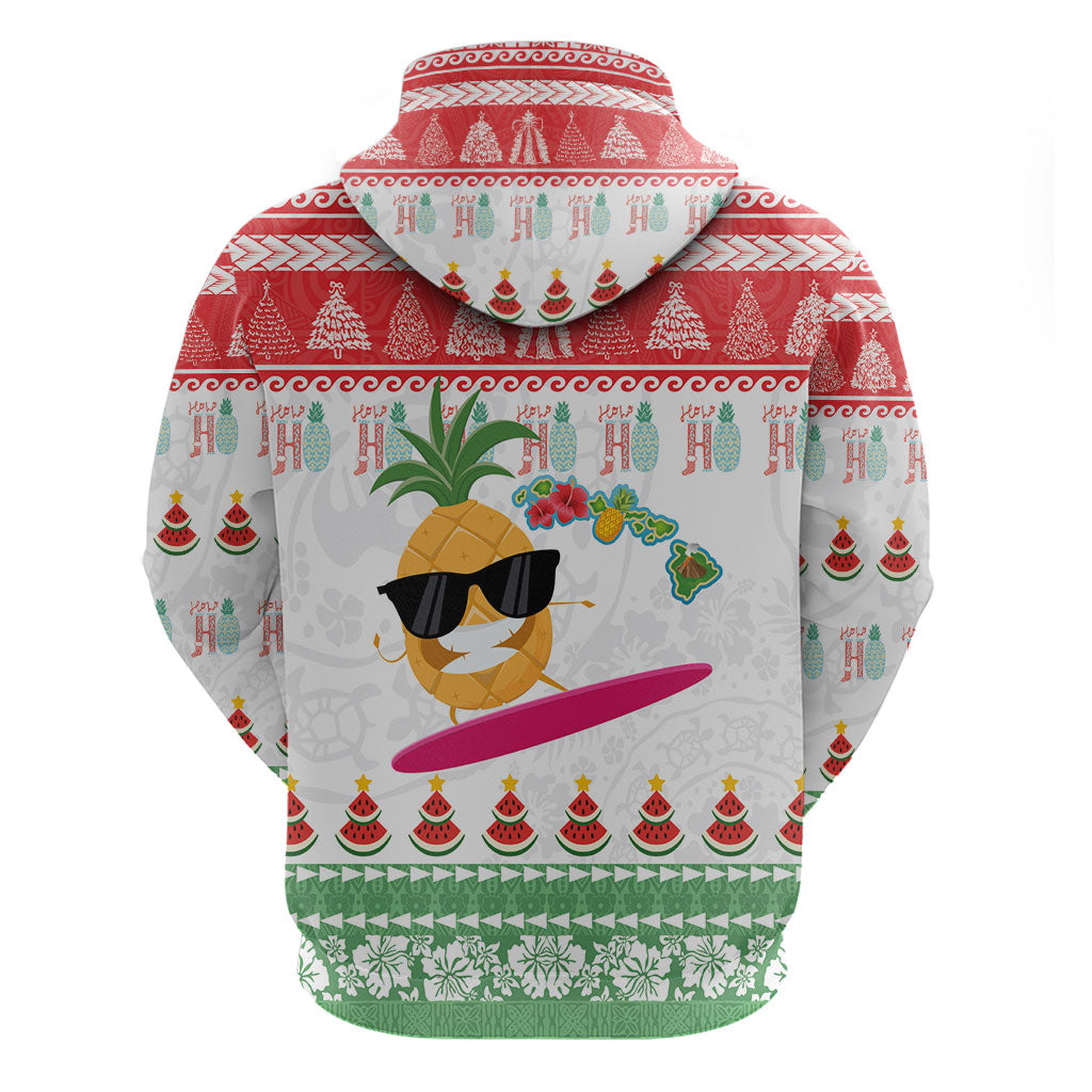 Hawaiian Mele Kalikimaka Zip Hoodie Funny Pineapple Surfing with Map Christmas Stripe Elements LT03 - Polynesian Pride