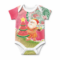 Hawaiian Watermelon Mele Kalikimaka Baby Onesie Tropical Tribal Pattern with Funny Santa Claus