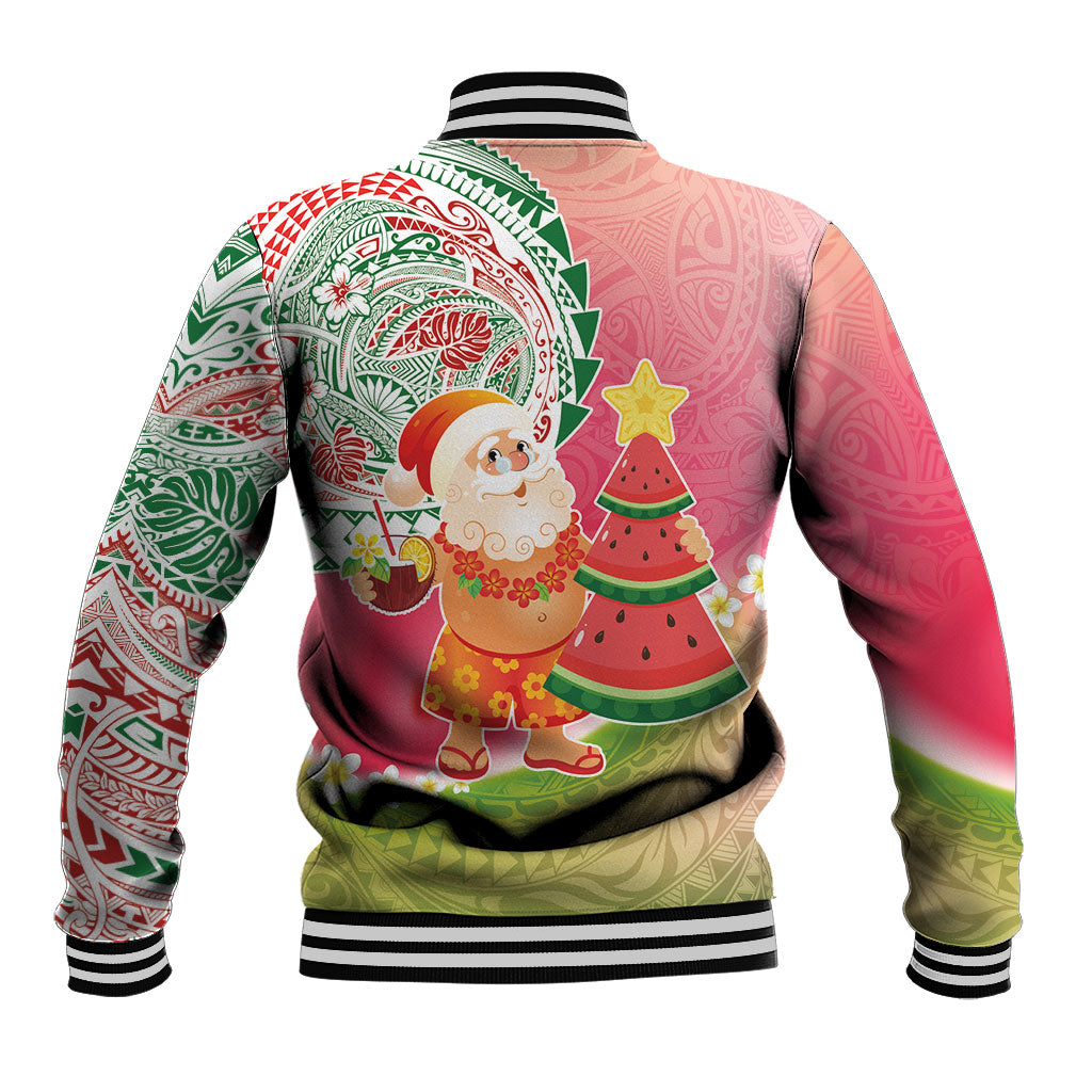 Hawaiian Watermelon Mele Kalikimaka Baseball Jacket Tropical Tribal Pattern with Funny Santa Claus LT03 - Polynesian Pride
