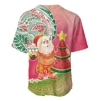 Hawaiian Watermelon Mele Kalikimaka Baseball Jersey Tropical Tribal Pattern with Funny Santa Claus LT03 - Polynesian Pride