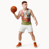 Hawaiian Watermelon Mele Kalikimaka Basketball Jersey Tropical Tribal Pattern with Funny Santa Claus LT03 - Polynesian Pride