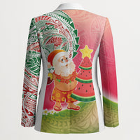 Hawaiian Watermelon Mele Kalikimaka Blazer Tropical Tribal Pattern with Funny Santa Claus LT03 - Polynesian Pride