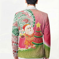 Hawaiian Watermelon Mele Kalikimaka Blazer Tropical Tribal Pattern with Funny Santa Claus LT03 - Polynesian Pride