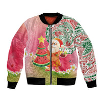 Hawaiian Watermelon Mele Kalikimaka Bomber Jacket Tropical Tribal Pattern with Funny Santa Claus LT03 Unisex Multicolor - Polynesian Pride