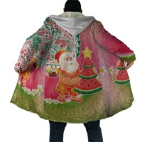 Hawaiian Watermelon Mele Kalikimaka Cloak Tropical Tribal Pattern with Funny Santa Claus LT03 - Polynesian Pride