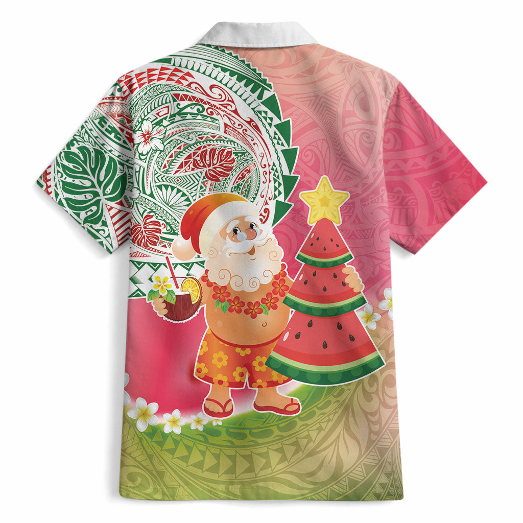 Hawaiian Watermelon Mele Kalikimaka Hawaiian Shirt Tropical Tribal Pattern with Funny Santa Claus LT03 - Polynesian Pride
