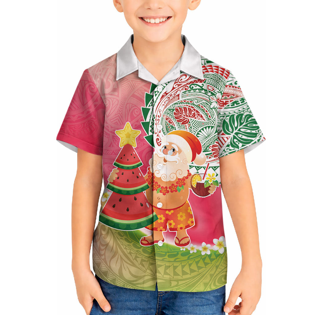 Hawaiian Watermelon Mele Kalikimaka Hawaiian Shirt Tropical Tribal Pattern with Funny Santa Claus LT03 - Polynesian Pride