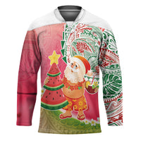 Hawaiian Watermelon Mele Kalikimaka Hockey Jersey Tropical Tribal Pattern with Funny Santa Claus LT03 Unisex Multicolor - Polynesian Pride