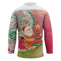 Hawaiian Watermelon Mele Kalikimaka Hockey Jersey Tropical Tribal Pattern with Funny Santa Claus LT03 - Polynesian Pride