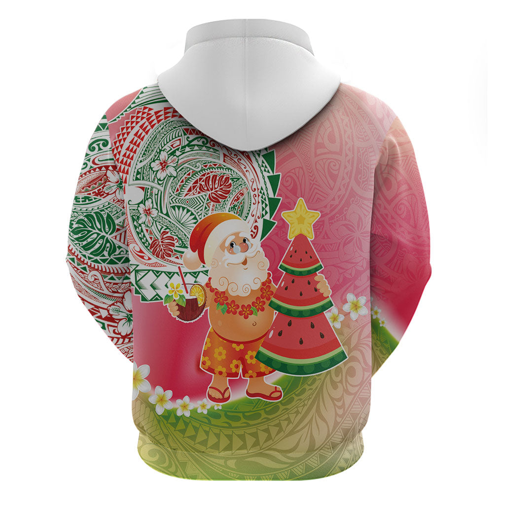 Hawaiian Watermelon Mele Kalikimaka Hoodie Tropical Tribal Pattern with Funny Santa Claus LT03 - Polynesian Pride