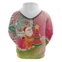 Hawaiian Watermelon Mele Kalikimaka Hoodie Tropical Tribal Pattern with Funny Santa Claus LT03 - Polynesian Pride