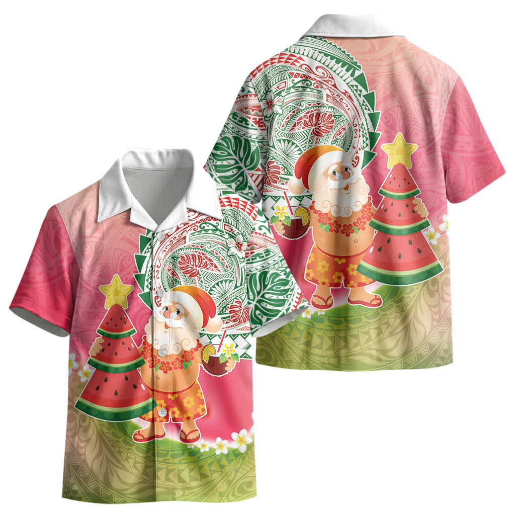 Hawaiian Watermelon Mele Kalikimaka Kid Hawaiian Shirt Tropical Tribal Pattern with Funny Santa Claus LT03 - Polynesian Pride