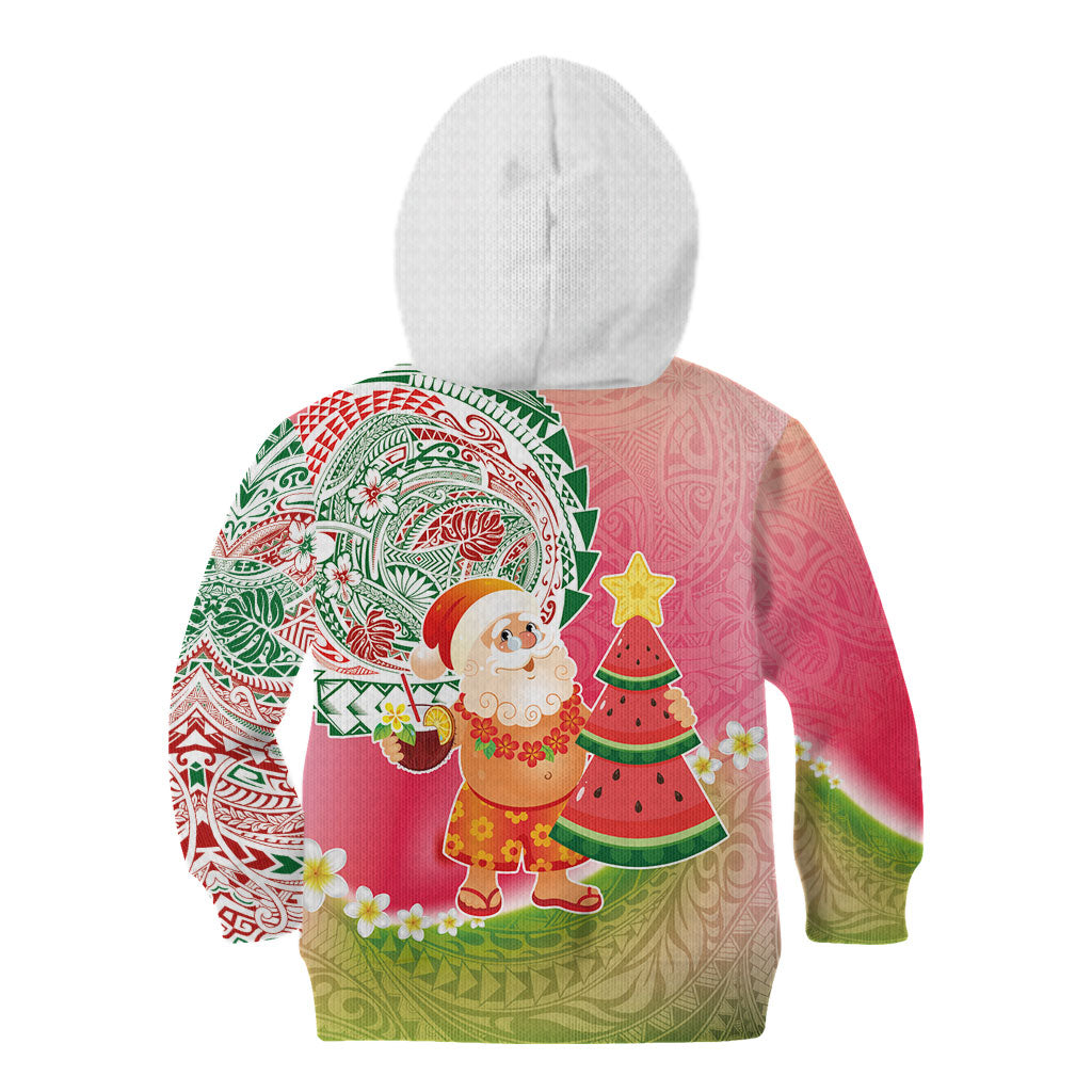 Hawaiian Watermelon Mele Kalikimaka Kid Hoodie Tropical Tribal Pattern with Funny Santa Claus LT03 - Polynesian Pride