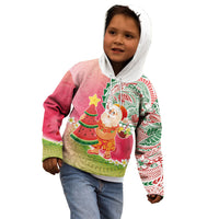 Hawaiian Watermelon Mele Kalikimaka Kid Hoodie Tropical Tribal Pattern with Funny Santa Claus LT03 - Polynesian Pride