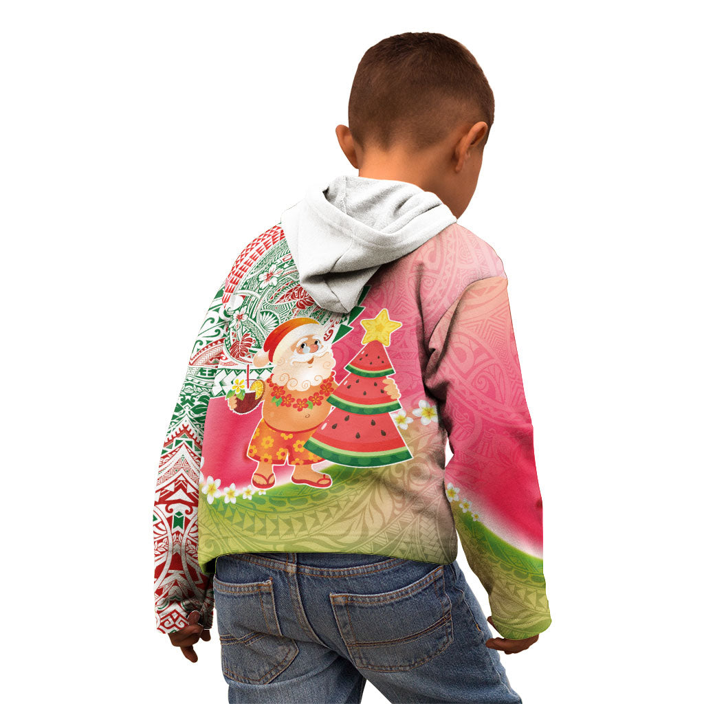 Hawaiian Watermelon Mele Kalikimaka Kid Hoodie Tropical Tribal Pattern with Funny Santa Claus LT03 - Polynesian Pride