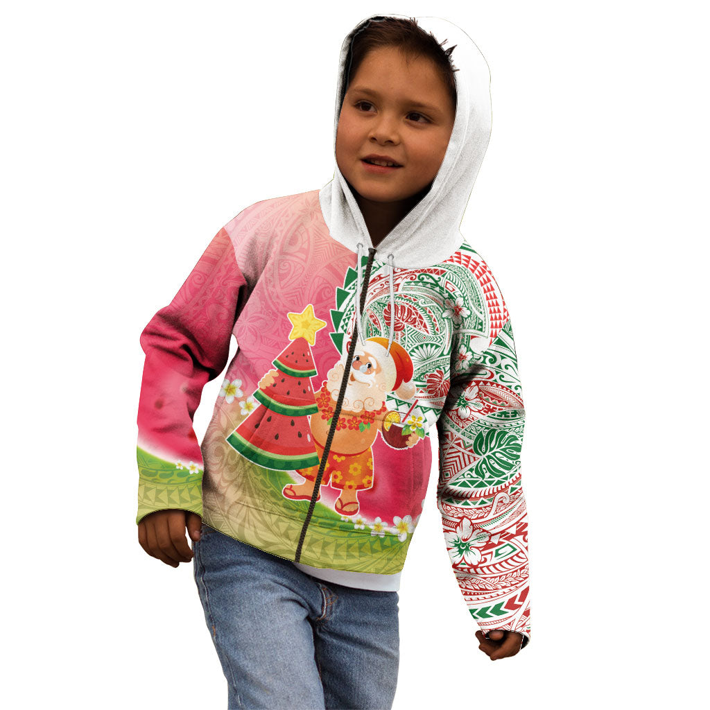 Hawaiian Watermelon Mele Kalikimaka Kid Hoodie Tropical Tribal Pattern with Funny Santa Claus LT03 - Polynesian Pride