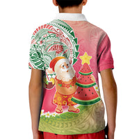 Hawaiian Watermelon Mele Kalikimaka Kid Polo Shirt Tropical Tribal Pattern with Funny Santa Claus LT03 - Polynesian Pride