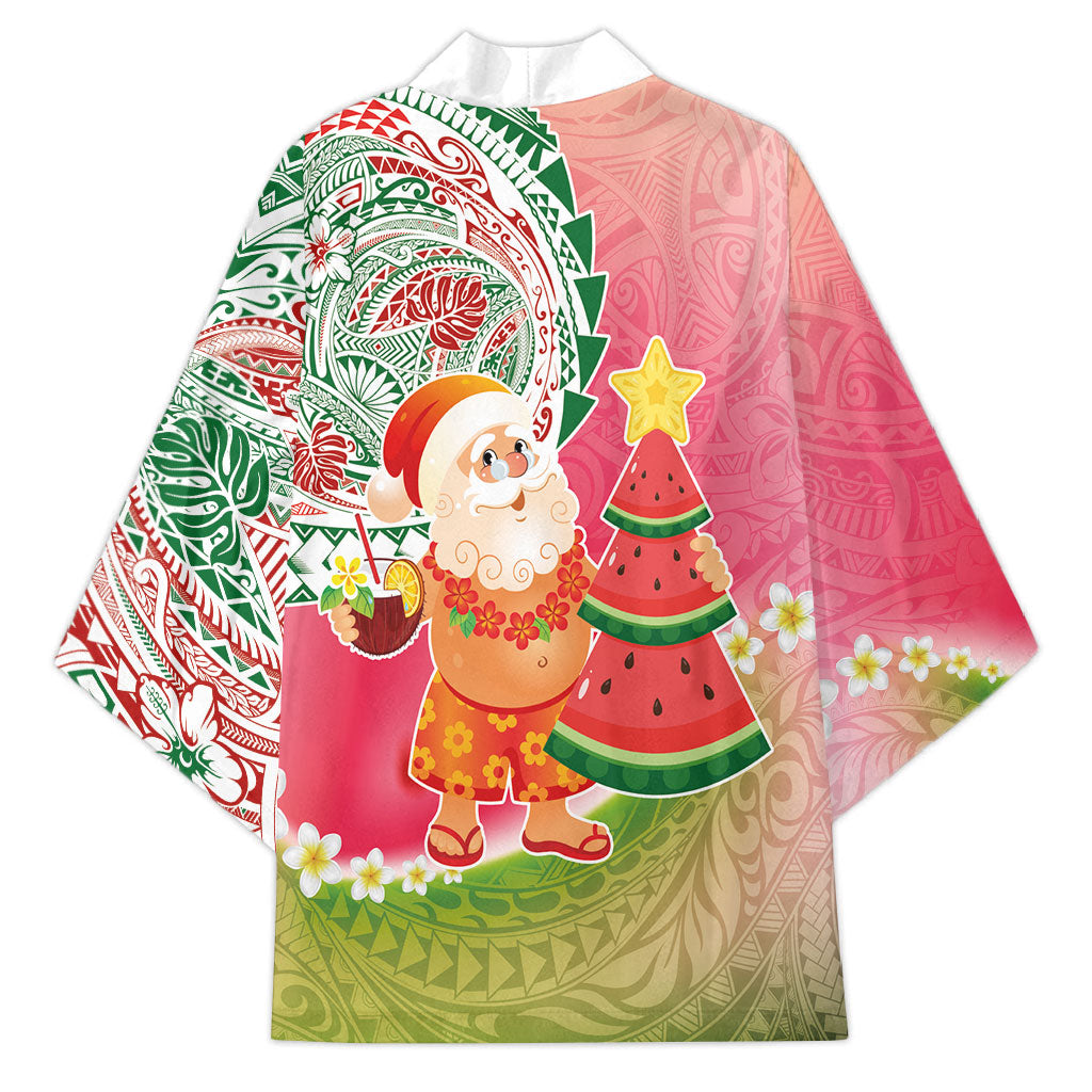 Hawaiian Watermelon Mele Kalikimaka Kimono Tropical Tribal Pattern with Funny Santa Claus LT03 - Polynesian Pride