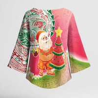 Hawaiian Watermelon Mele Kalikimaka Kimono Sleeve Blouse Tropical Tribal Pattern with Funny Santa Claus LT03 - Polynesian Pride