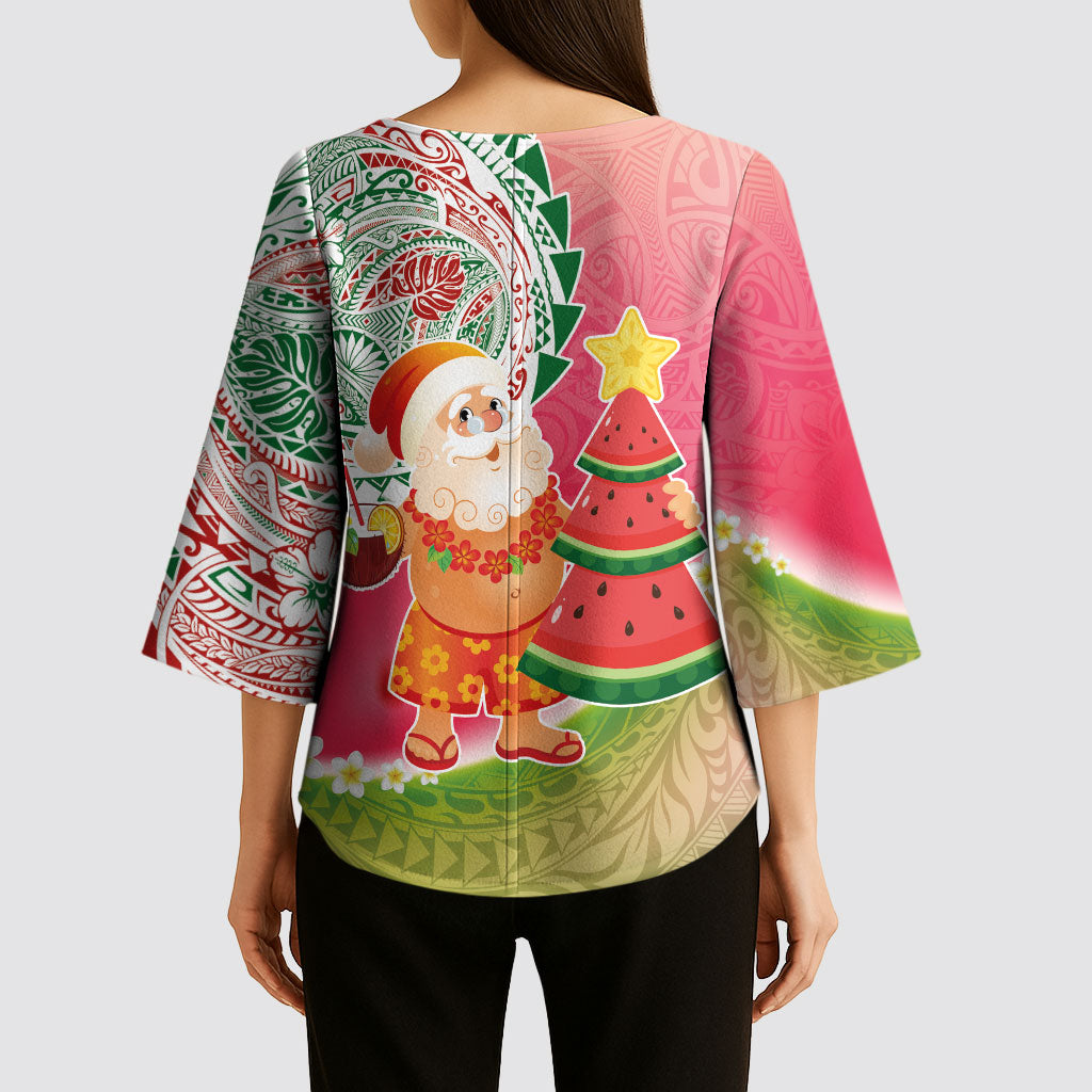 Hawaiian Watermelon Mele Kalikimaka Kimono Sleeve Blouse Tropical Tribal Pattern with Funny Santa Claus LT03 - Polynesian Pride