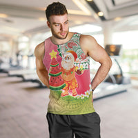 Hawaiian Watermelon Mele Kalikimaka Men Tank Top Tropical Tribal Pattern with Funny Santa Claus LT03 Multicolor - Polynesian Pride