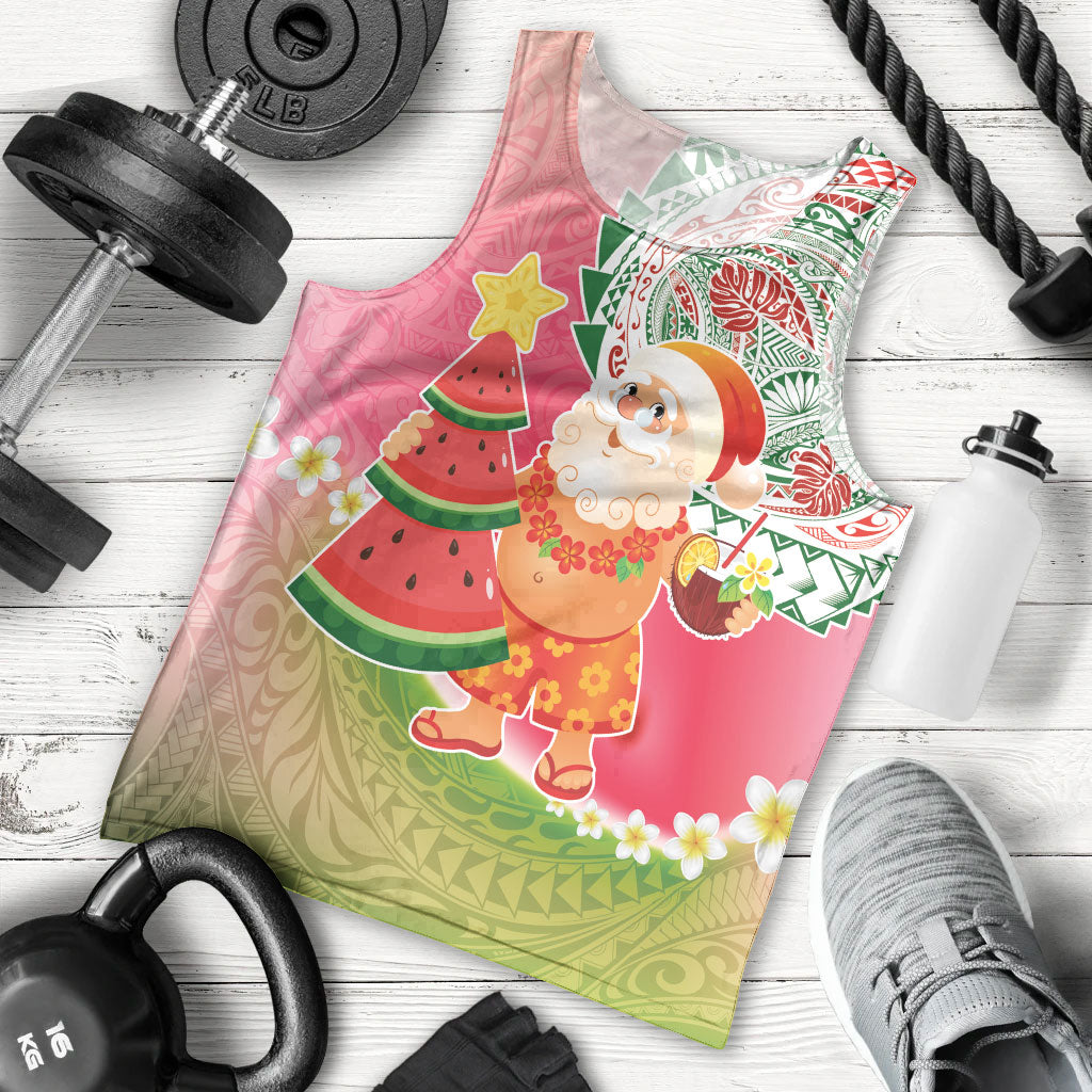 Hawaiian Watermelon Mele Kalikimaka Men Tank Top Tropical Tribal Pattern with Funny Santa Claus LT03 - Polynesian Pride
