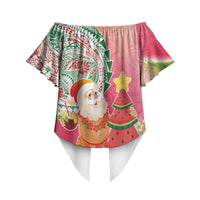 Hawaiian Watermelon Mele Kalikimaka Off Shoulder Wrap Waist Top Tropical Tribal Pattern with Funny Santa Claus LT03 - Polynesian Pride