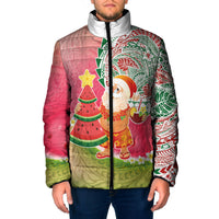 Hawaiian Watermelon Mele Kalikimaka Padded Jacket Tropical Tribal Pattern with Funny Santa Claus LT03 Men Multicolor - Polynesian Pride