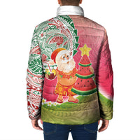 Hawaiian Watermelon Mele Kalikimaka Padded Jacket Tropical Tribal Pattern with Funny Santa Claus LT03 - Polynesian Pride