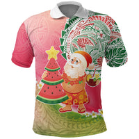 Hawaiian Watermelon Mele Kalikimaka Polo Shirt Tropical Tribal Pattern with Funny Santa Claus LT03 Multicolor - Polynesian Pride