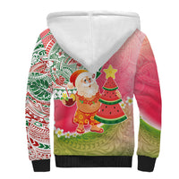 Hawaiian Watermelon Mele Kalikimaka Sherpa Hoodie Tropical Tribal Pattern with Funny Santa Claus LT03 - Polynesian Pride