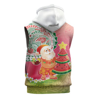 Hawaiian Watermelon Mele Kalikimaka Sleeveless Hoodie Tropical Tribal Pattern with Funny Santa Claus LT03 - Polynesian Pride