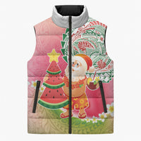 Hawaiian Watermelon Mele Kalikimaka Sleeveless Puffer Jacket Tropical Tribal Pattern with Funny Santa Claus LT03 Unisex Multicolor - Polynesian Pride
