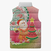 Hawaiian Watermelon Mele Kalikimaka Sleeveless Puffer Jacket Tropical Tribal Pattern with Funny Santa Claus LT03 - Polynesian Pride