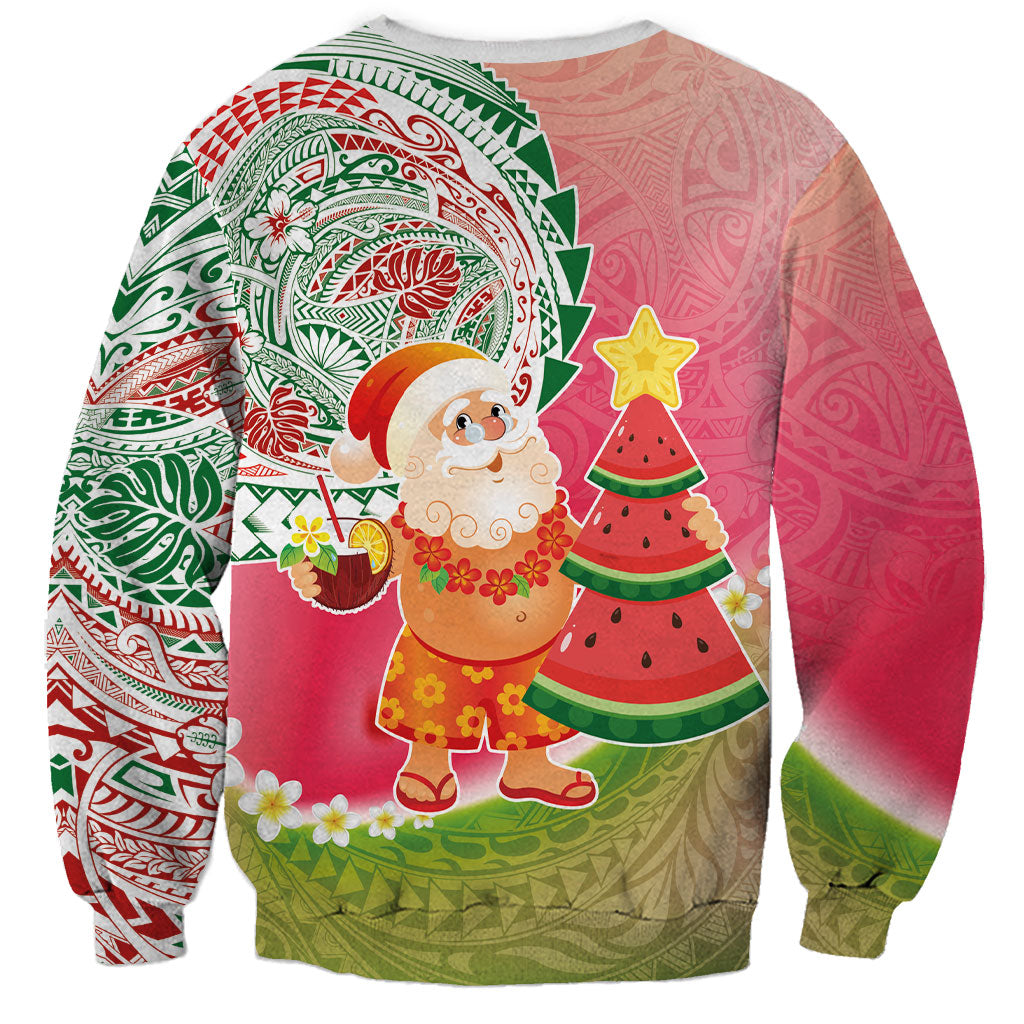 Hawaiian Watermelon Mele Kalikimaka Sweatshirt Tropical Tribal Pattern with Funny Santa Claus LT03 - Polynesian Pride