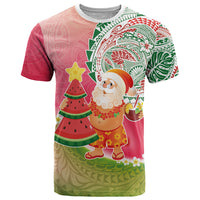 Hawaiian Watermelon Mele Kalikimaka T Shirt Tropical Tribal Pattern with Funny Santa Claus LT03 Multicolor - Polynesian Pride