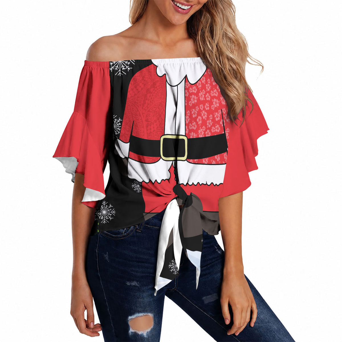 Polynesian Santa Claus Costume Funny Off Shoulder Wrap Waist Top LT03 Multicolor - Polynesian Pride