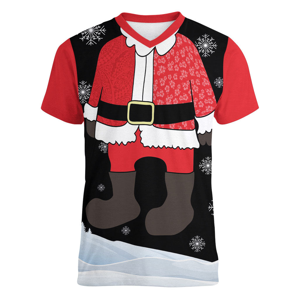 Polynesian Santa Claus Costume Funny Women V-Neck T-Shirt LT03 Female Multicolor - Polynesian Pride